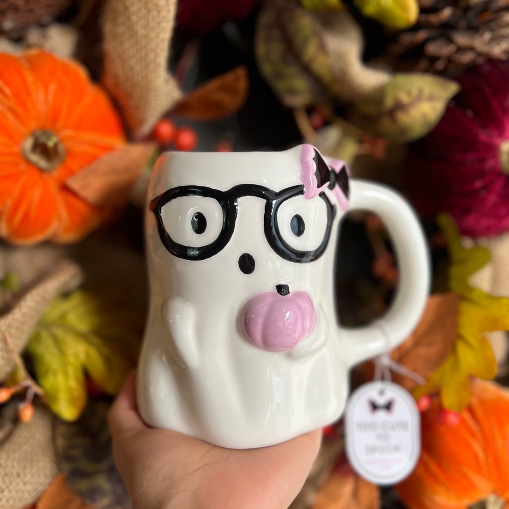✨NEW👻Eccolo Ghost with Glasses and Pink Pumpkin Mug💖